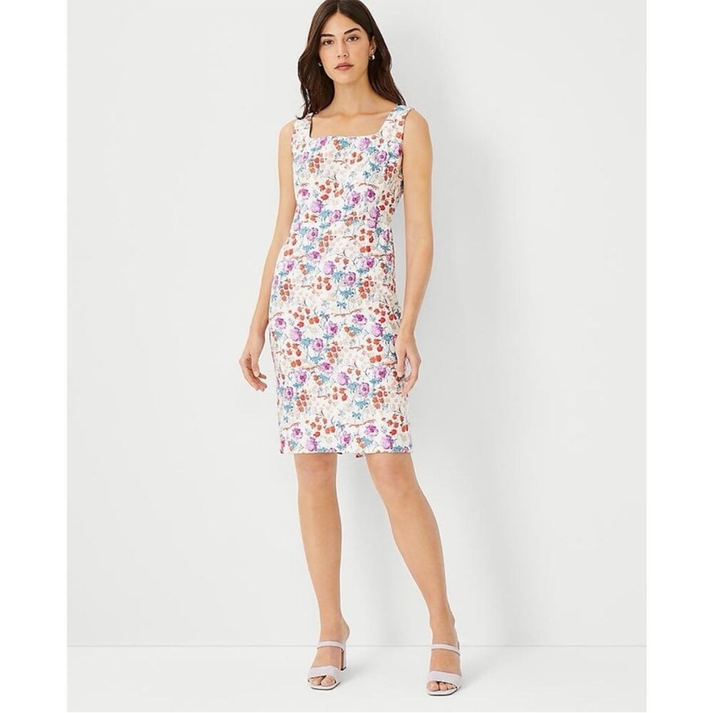Ann Taylor sleeveless floral dress square-neck sheath garden knee length NWT